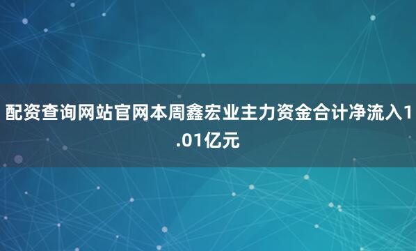 配资查询网站官网本周鑫宏业主力资金合计净流入1.01亿元